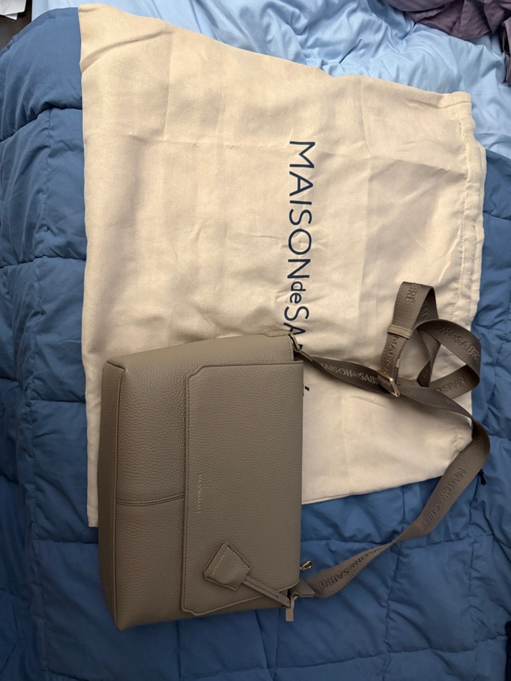 Maison de Sabre Pebbled Leather Crossbody Bag in Taupe